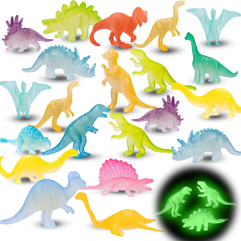 48Pcs Glow in Dark Mini Dinosaur Figures Kids Easter Egg Fillers Basket School Birthday Party Favors Supplies Dino Cupcake Toppers Pinata Goodie Bags Stuffers Classroom Prizes Carnival Bulk Toy Gift