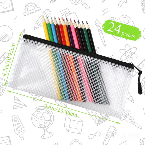 YOPCDJ 24 Pack Mesh Zipper Pouch Bags Small, Zipper Pencil Pouches, 9.2 x 4.7 in Clear Pencil Pouch Bulk, Pencil Bags with Zipper for Travel Storage, Black