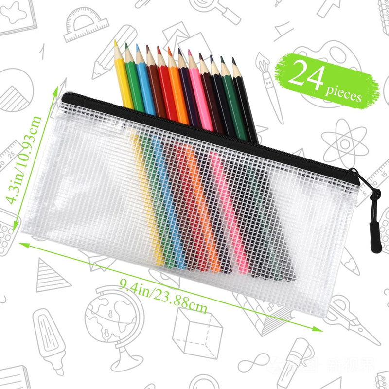 YOPCDJ 24 Pack Mesh Zipper Pouch Bags Small, Zipper Pencil Pouches, 9.2 x 4.7 in Clear Pencil Pouch Bulk, Pencil Bags with Zipper for Travel Storage, Black