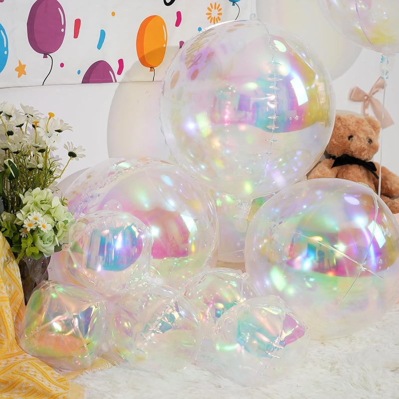 12Pcs Iridescent Round Foil Balloons: 22", 15", 10" 4D Clear Balloons for Birthday, Wedding, Mermaid Party Decor