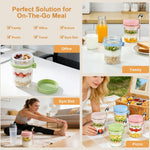 Overnight Oats Containers with Lids and Spoons - 4 Pack 16 oz Glass Mason Jars with Separate Compartments Airtight Overnight Oat Jars Leakproof Yogurt Parfait Cup for Oatmeal Chia Pudding Cereal Salad