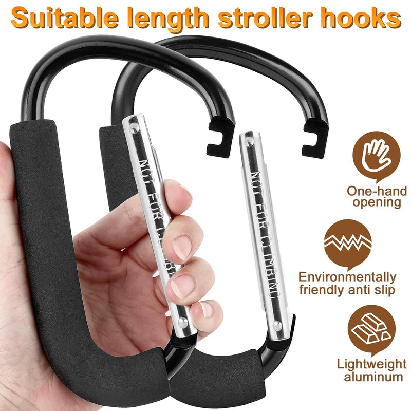 2 Pack Stroller Hooks, 6.3" Large Stroller Clips, Carabiner Clip | Stroller Hook for Hanging Diaper Bags and Shopping, Universal Stroller Accessories for Mommy