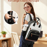 LOVEVOOK Laptop Backpack Women with Giant Tumbler Holder,15.6 inch Waterproof Work Travel Backpack Computer Laptop Bag,Cute College Nurse Teacher Backpack Purse,Gifts for Women & Men,Beige-Black-Brown