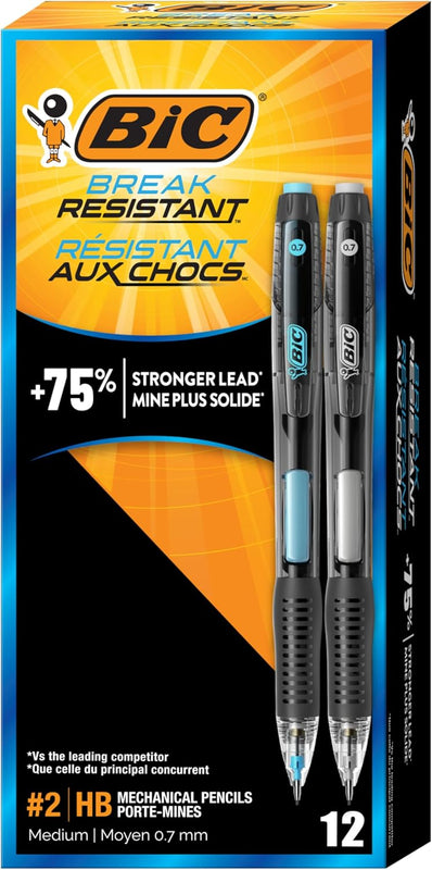 BIC Break Resistant Mechanical Pencils with Erasers, No. 2 Medium Point (0.7mm), 4-Count Pack Pencils for School or Office Supplies, Lead and Eraser Refills