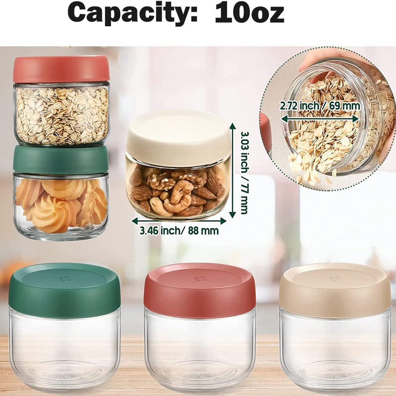 3Pack Overnight Oats Containers with Lids,10oz Glass Jar with Scew Lid,Salad Dressing Fruit Veggies Sauce Snacks Meal Prep Food Containers,Spice Jars,Wide Mouth Storage Containers