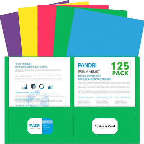 Two Pocket Folders, PANDRI 125 Pack 2 Pocket Folders, Letter Size Paper File Folder for School Office Home Business, Assorted 5 Colors