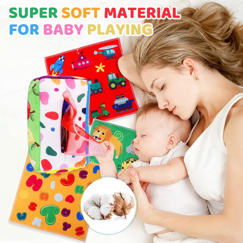 yogingo tissue box toy montessori for babies 6-12 months soft stuffed high contrast crinkle sensory toys
