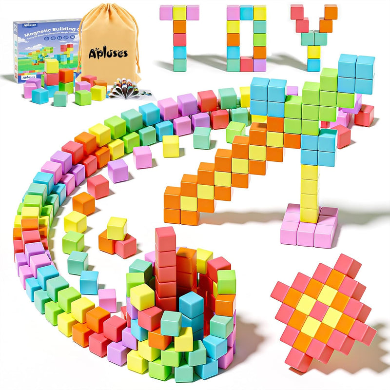 Apluses 42PCS large magnetic cubes, gifts for 3-5 year old, sensory toys with 6 colors and 3D design