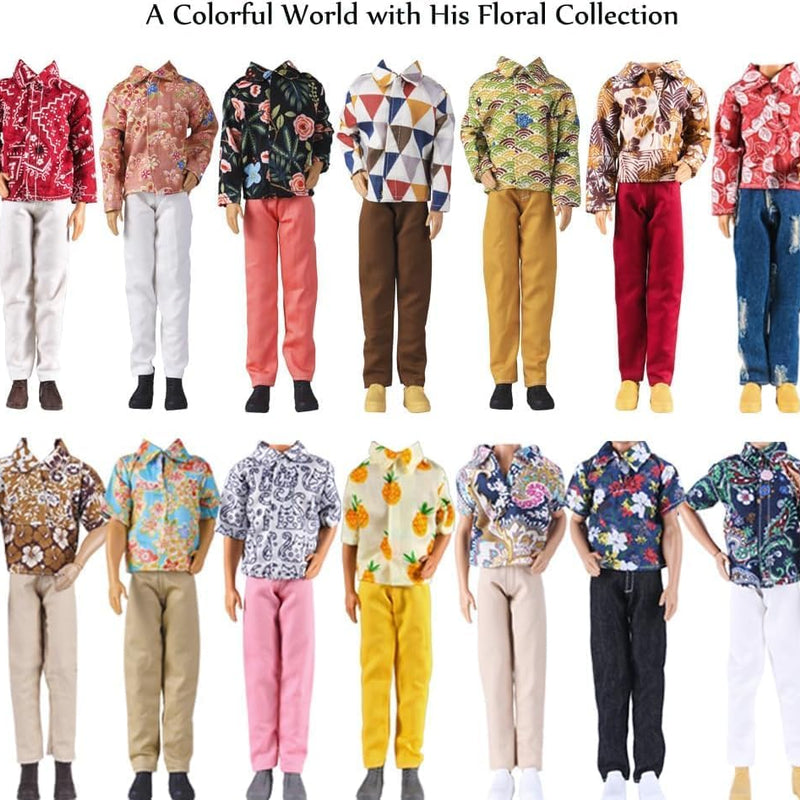 E-TING 10-Item Fantastic Pack = 5 Sets Fashion Casual Wear Clothes Outfit for boy Doll with 5 Pairs Shoes (Leather Jacket + Casual Wear Clothes + Swimwear)