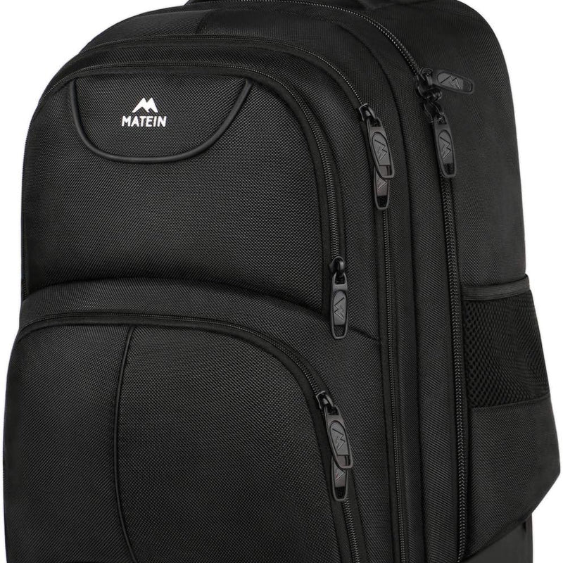 MATEIN Rolling Backpack, 17 inch Water Resistant Wheeled Laptop Backpack, Carry on Luggage Business Bag, Overnight College Computer Bag Trolley Suitcase for Men Women Adults to Travel, Black