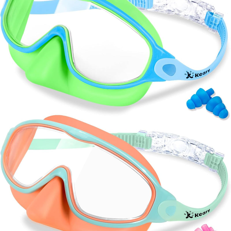 Keary 2 Pack Kids Swim Goggles with Nose Cover for 3-12 Anti-UV Anti-Fog Pool Water Swimming Goggles Boys Girls Youth Toddler