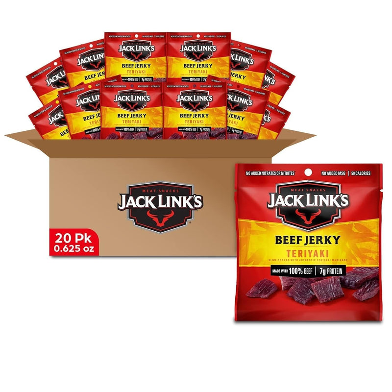 Jack Link's Beef Jerky Multipack - Original - Made with 100% Real Beef - Ready to Eat Real Meat Protein Snacks - 7g Protein per Serving - 0.625 oz Bags (20 Pack)