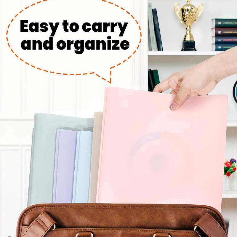 SUNEE 3-Prong Plastic Folders with Pockets (6 Pack, Pastel Colors) 2 Pocket Folders with Fasteners, Tear-Resistant Plastic Pockets, and Fit Letter Size Paper, Use for School Office Home Business