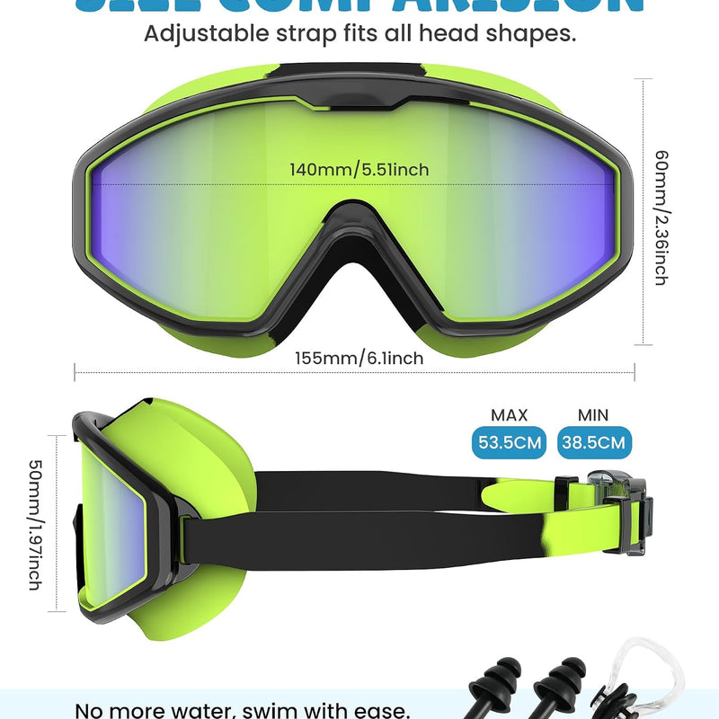NSSIW Swim Goggles Swimming Kids-Goggles: Anti Fog No Leak with Nose Clip Earplugs for Girls Boys Youth 6-14 3 Pack