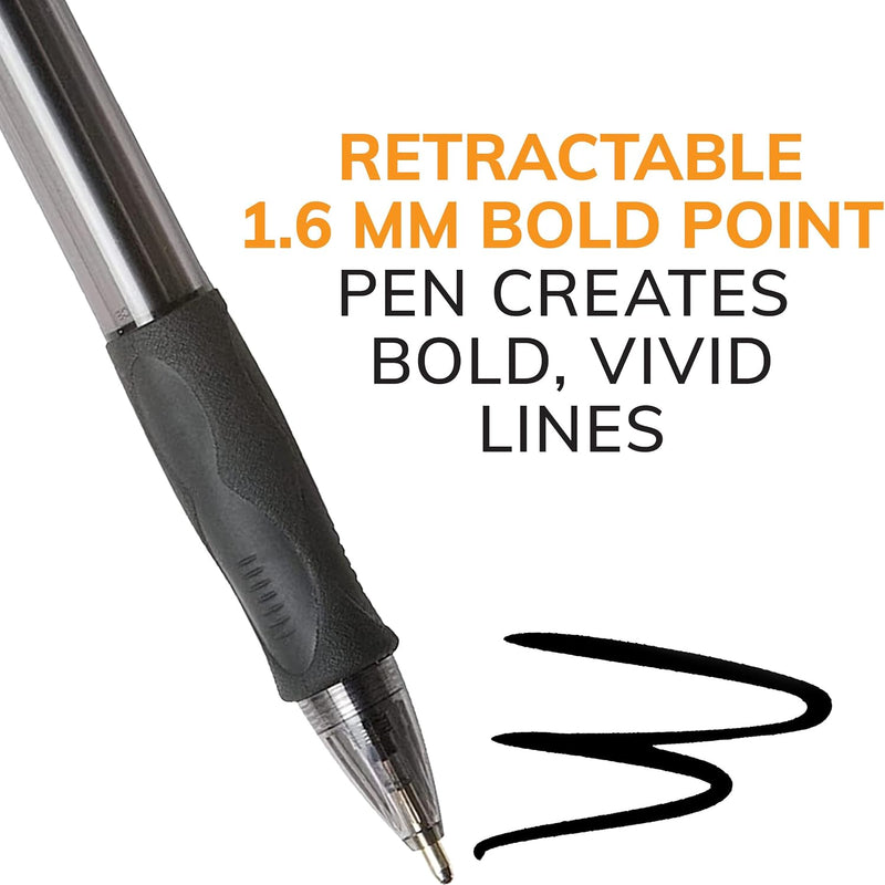 BIC Glide Bold Blue Ballpoint Pens, Bold Point (1.6mm), 12-Count Pack, Retractable Ballpoint Pens With Comfortable Full Grip