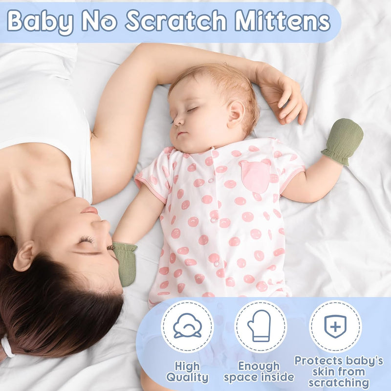Newborn Baby Muslin Mittens 0-6 Months No Scratch Elastic Wrist Soft Breathable Gloves Bulk Cotton for Infant