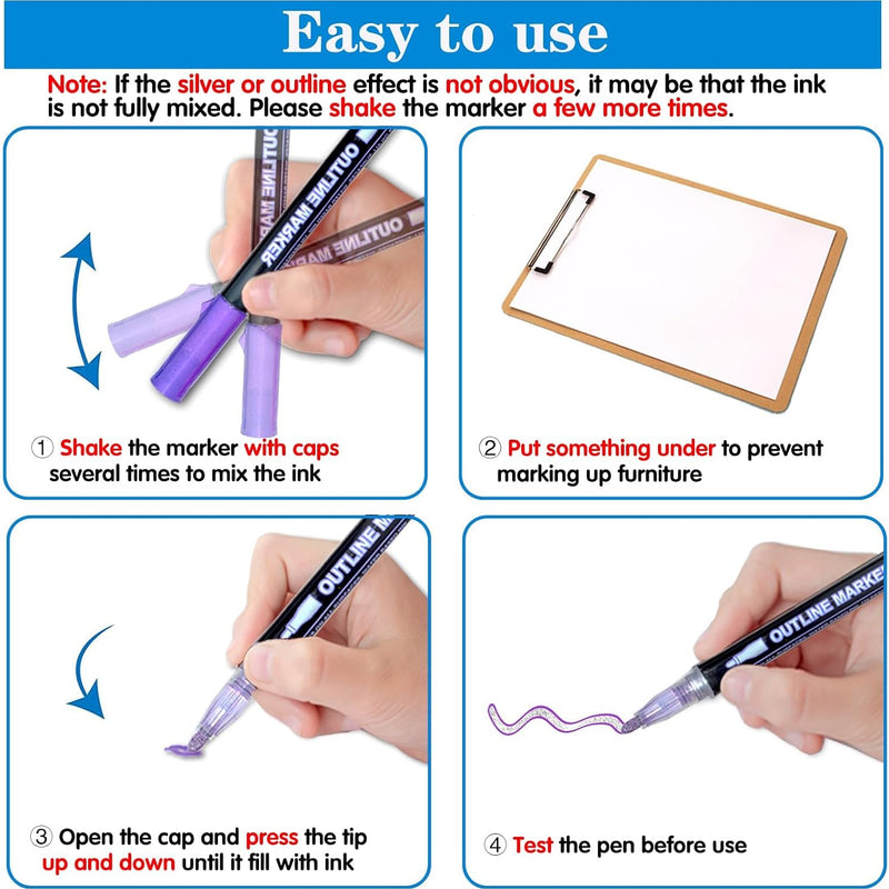 Glitter Markers Self Outline Pens Metallic: 12 Shimmer Tween Teen Girl Gifts Trendy Stuff,Drawing Art Supplies Kids 6-8 9-12 10-12,Arts Crafts Kids Ages 8-12 Year Old,Cute Cool Fun Crafts Girls 8-12