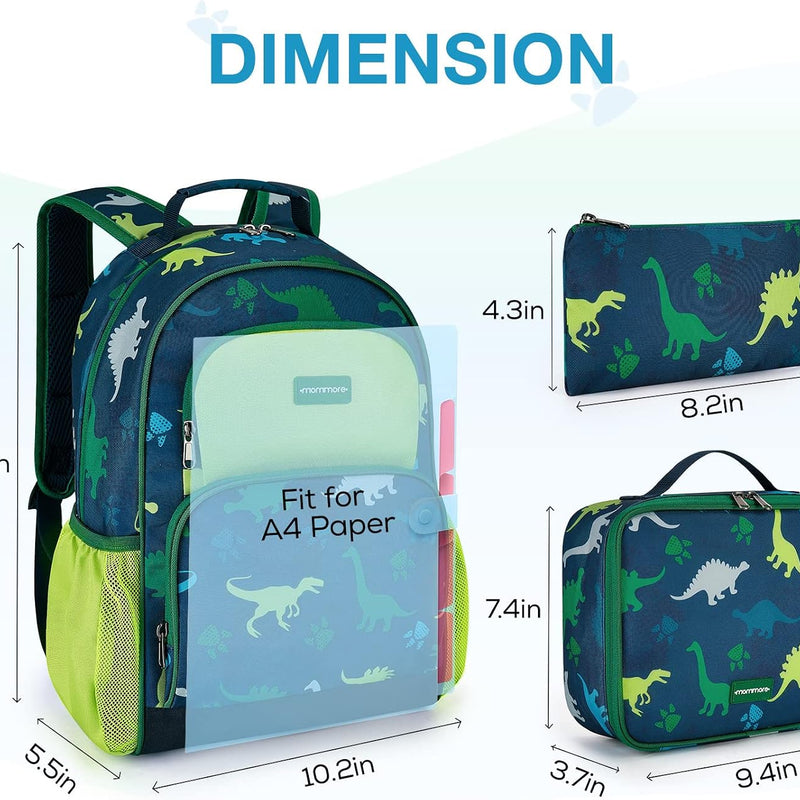 mommore Kids Backpack for Boys Girls 4-8 Kindergarten Elementary School Backpack with Lunch Box - 15” H Fit Folder