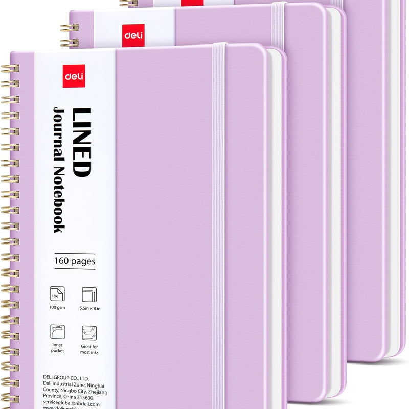deli 3-Pack Lined Spiral Journal Notebook, 160 Pages, A5 (5.5"x8") Hardcover Writing Notebook, College Ruled Spiral Bound Journal for Women & Men - Perfect for Work, School, Office & Note Taking