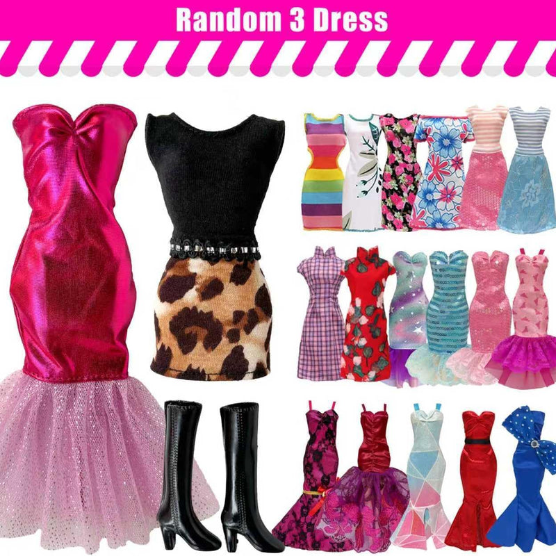 30 Pieces Doll Clothes and Accessories for 11.5 Inch Girl Dolls Including Random 5 Tops, 5 Pants, Random 3 Dresses, Random 3 Fashionable Dresses, Random 2 Swimwear, 6 Pairs of Shoes, 1 Bag, 5 Hangers