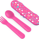 Bentgo® Kids Plastic Utensil Set - Reusable Fork, Spoon & Storage Case, PFAS- & BPA-Free, Easy-Grip Handles, Lightweight, Dishwasher Safe, School Lunch, Travel & On-the-Go (Rainbows and Butterflies)