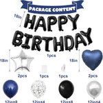 Navy Blue and Black Birthday Decorations for Men,Blue Black White Balloons Happy Birthdays Balloon Banner Silver Confetti Balloons for Men Boy Girls Women Adults Birthday Party Decorations