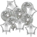 Silver Disco Balloons 10PC Set 10in & 18in Round Balloons 70s 80s Theme Party Decorations