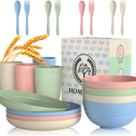 Wheat Straw Dinnerware Sets 20 PCS Cups and Plates Sets for Kitchen Microwave and Dishwasher Safe Plate Set Unbreakable Camping Dish Set Kids Plates and Bowls Sets for Picnic, RV (Multilight)