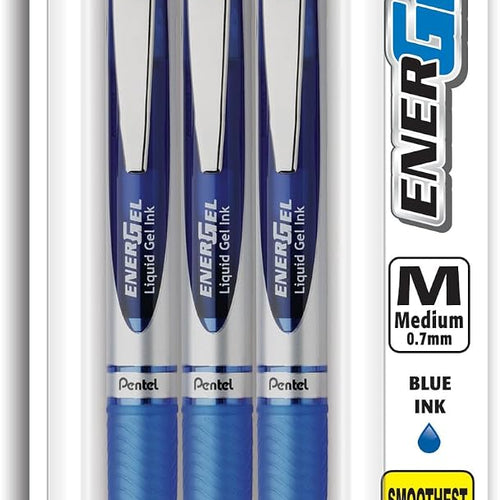 Pentel EnerGel Deluxe RTX Gel Ink Pens, 0.7 Millimeter Metal Tip, Blue Ink, 3-Pack (BL77BP3C)