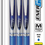 Pentel EnerGel Deluxe RTX Gel Ink Pens, 0.7 Millimeter Metal Tip, Blue Ink, 3-Pack (BL77BP3C)