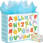 woric 14.5" Baby Gift Bag for Baby Shower Boys Girls Birthday Party | Include Tissue Paper and Greeting Cards, Ribbon Handles, Cute Animals Design, for Baby Shower and Birthday Gifts