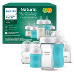 Philips Avent Glass Natural Bottle with Natural Response Nipple, Baby Gift Set, SCD858/01 | 3x 4oz & 2x 8oz Borosilicate Glass Bottles, Baby-Controlled Flow, No-Drip Design, Anti-Colic Valve, BPA-Free, SCD858/01
