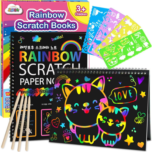 ZMLM 2-Pack Rainbow Scratch Notebook Art-Crafts Gift for Kids 3-12 Years Old