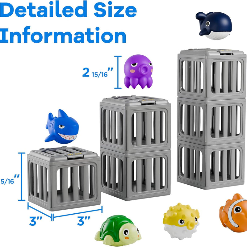 Funscape Kids Pool Diving Toy, Water Swimming Dive Game, Toddler Bath Toys | 6 Fish Cages 6 Floating Animals, Fun Swim Pool Game Outdoor Beach Lake Summer Party Gifts 3 4 5 6 7 8 10 12 Year Old Boy Girl