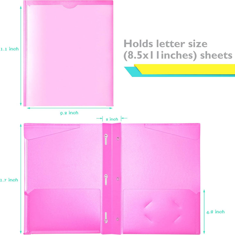 Heavy Duty Plastic Folders with Clear Front Pocket - 18PCS, 3 Pockets Folders with Prongs and Card Slot, for Letter Size Sheets, Bright Colors