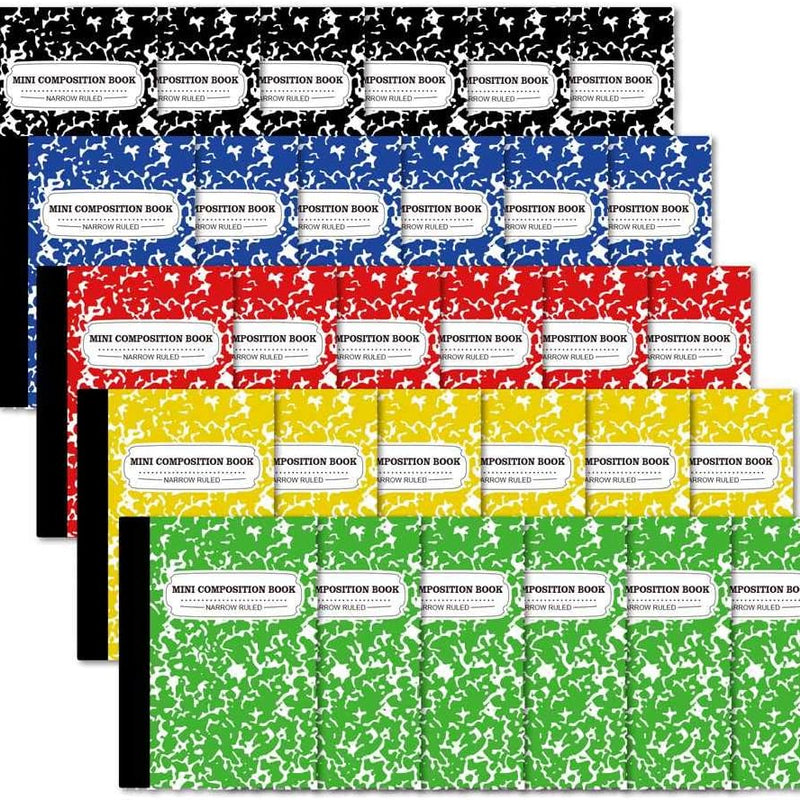 feela Mini Composition Notebook, Cute 30 Pack 5 Pastel Colors Narrow Ruled Mini Composition Books Bulk, Small Pocket Marble Journal Notebooks for Kids Students College, Pocket Size 4.5 x 3.25 in