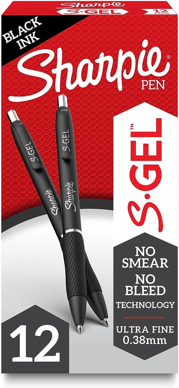 Sharpie S-Gel Pens, Ultra Fine Point (0.38mm), Black Ink, 12 Count - Office Supplies, Writing, Journaling
