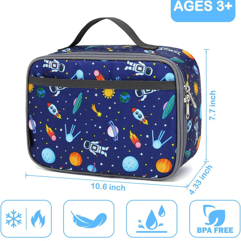 FlowFly Kids Lunch box Insulated Soft Bag Mini Cooler Back to School Thermal Meal Tote Kit for Girls, Boys, Astronaut