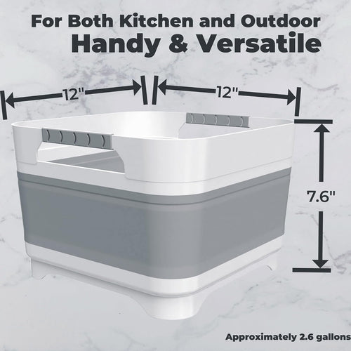 2.6 Gal Collapsible Baby Bottle Wash Basin with Drain Plug | Large 2.6 Gal Capacity, Comfort-Grip Handles, Folds Flat, BPA-Free PP and TPR, For Kitchen, RV, Camping, and Small Spaces