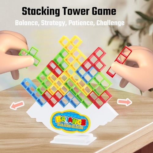 64 Pcs Stacking Tower Game with 22 Cards, Giant Tumble Balance Game for Kids and Adults
