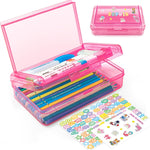 Double Layer Clear Hard Pencil Cases,Plastic Personalized Pencil Box with Snap-Tight Lid for Pen, Pencils, School Office Supplies Marker Crayon Organizer Storage Box,Standard Size (Pink)