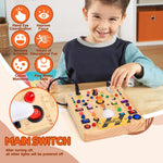 busy board with 19 led light switches for 1-3 year olds, montessori toy for toddlers with 40 led lights and 26 alphabet letters