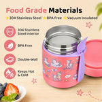 10oz Soup Thermo for Hot Food Kids Insulated Food Jar,Thermo Hot Food Lunch Container, Width Mouth Stainless Steel Lunch Box for Kids with Spoon (Pink-Cute Horse)