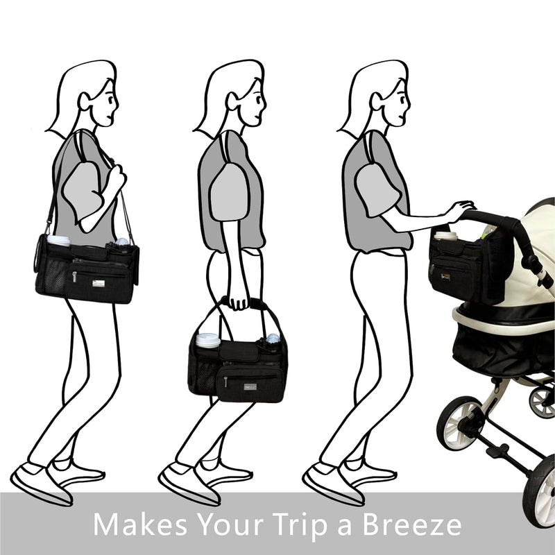 TOPDesign Universal Baby Stroller Organizer, Stroller Caddy with Detachable Mesh Bag & Heightened Insulated Cup Holders & Non-Slip Secure Hooks Accessories, Fits Most Strollers (Checkerboard)