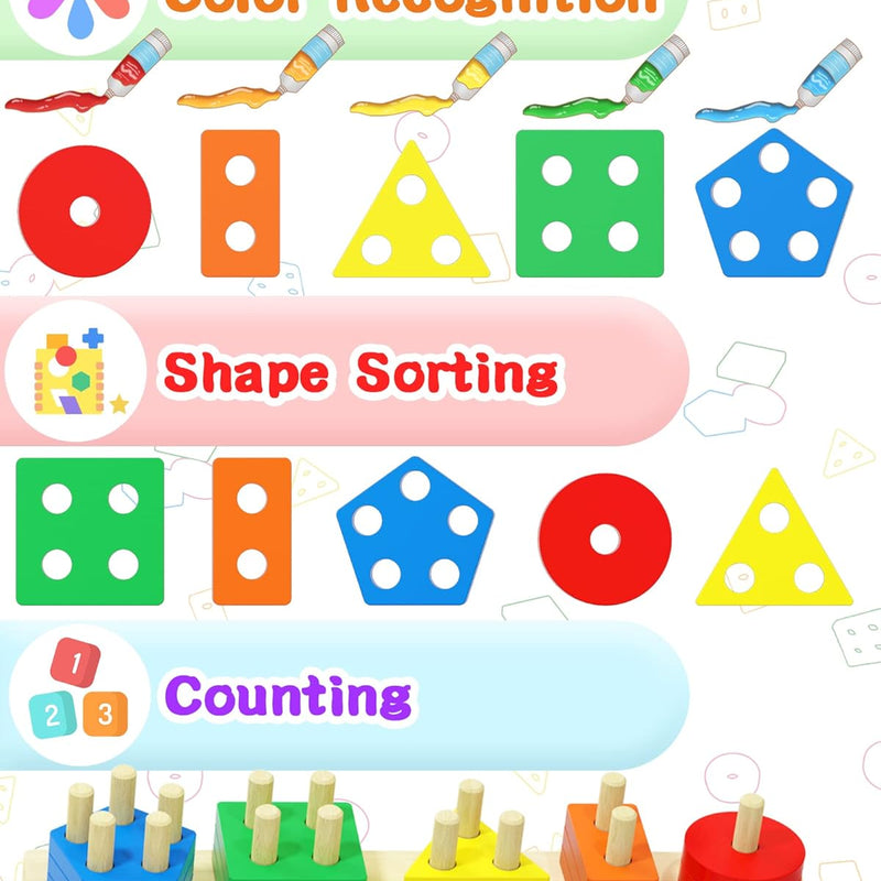 Montessori Toys for 1-3 Year Olds: Wooden Sensory Puzzles, Fine Motor Skills, Learning Activities