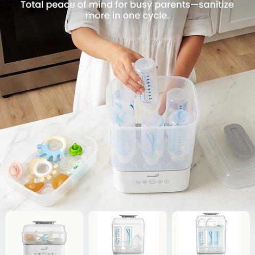 Grownsy Space Saving Baby Bottle Sterilizer and Dryer with Travel Set | Holds 6 to 8 Bottles & Pump Parts, Nesting Design, Fast Sanitization & Drying, Auto Sterile Storage for All Feed Stages