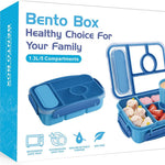 Amathley Bento Box Adult Lunch Box Kids,Lunch Containers for Adults/Kids/Toddler,5 Compartments Bento Lunch Box with Sauce Vontainers,Microwave & Dishwasher & Freezer Safe,BPA-Free (Blue)
