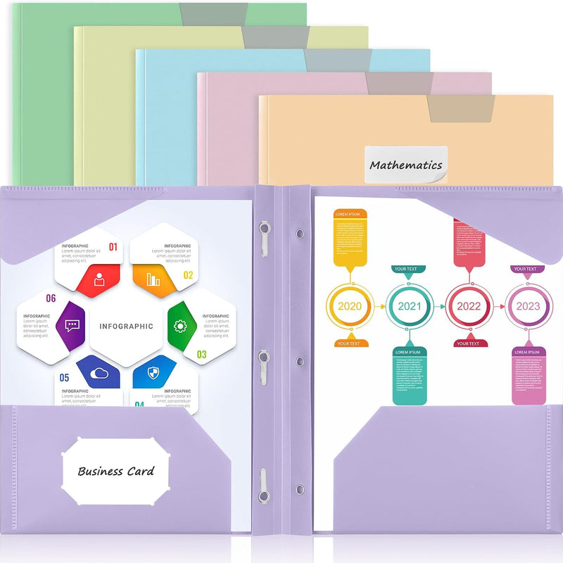 Sooez Folders with Pockets and Prong, 6 Pack, Pastels Colors, File Folders with Prongs, 2 Pocket Folders Bulk, Plastic Folder, School Folder College Supplies, Aesthetic Nursing Cute School Supplies