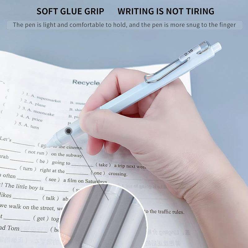 6pcs Gel Pen set, Black Ink Pens 0.18mm /0.28mm / 0.38mm Ultra Fine point Smooth Writing Pens with Silicone Grip, Retractable Cute Pens for Journaling NoteTaking sketching drawing stationery