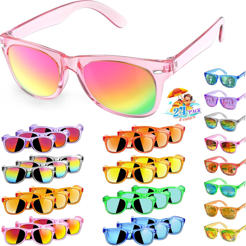 16 Pack Kids Sunglasses Bluk Party Favors - Goodie Bags Stuffers for Children Age 3-8,Boy Girl Neon Glasses with UV400 Protection,Birthday Classroom Graduation Gift,Pool Beach Party Supplies - nylytek